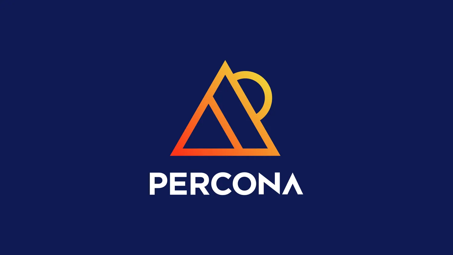 Percona rebrand mark on a dark navy background with gradient color treatment